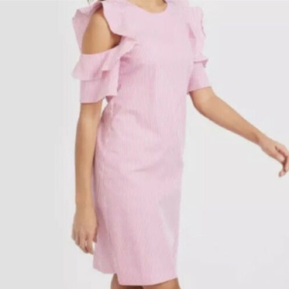 J. McLaughlin Juliette Dress Cold Shoulder Raspberry Pink White Size Small - Picture 3 of 8